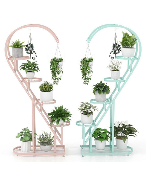 5 Tier Metal Plant Stand Heart-shaped Shelf with Hanging Hook for Multiple Plants