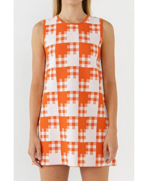 Women's Gingham Check Knitted Shift Dress