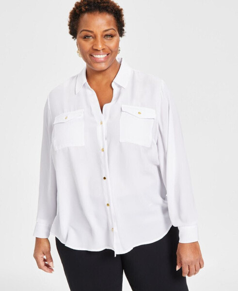 Plus Size Collared Button Front Top, Created for Macy's