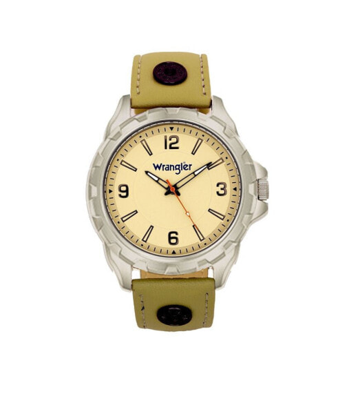 Men's Taupe Leather Strap Watch, 46MM