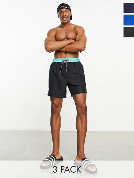 Threadbare pengali 3 pack swim short in black cobalt navy