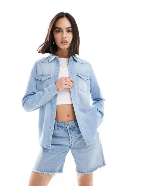 Vero Moda denim shirt with pocket detail in light blue