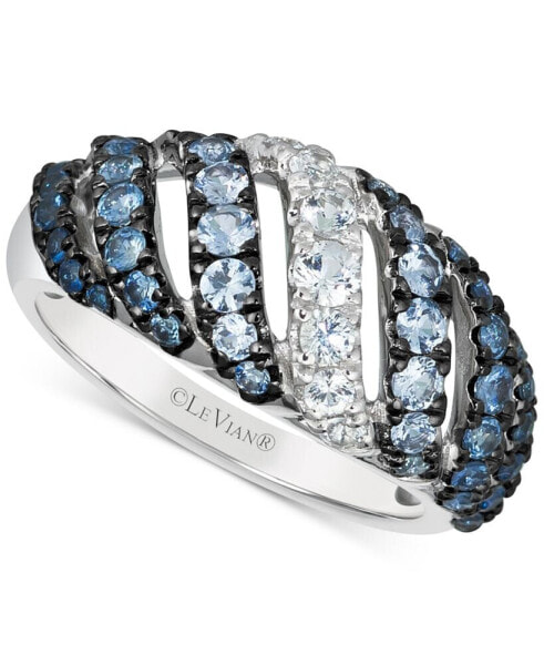 Blue Ombré Sapphire (1 ct. t.w.) & White Sapphire (1/3 ct. t.w.) Diagonal Ring in 14k White Gold