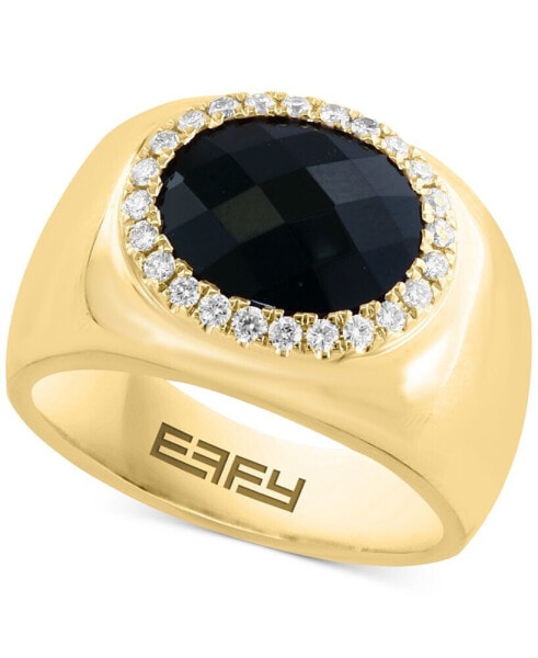 EFFY® Onyx & Diamond (1/4 ct. t.w.) Halo Statement Ring in 14k Gold-Plated Sterling Silver