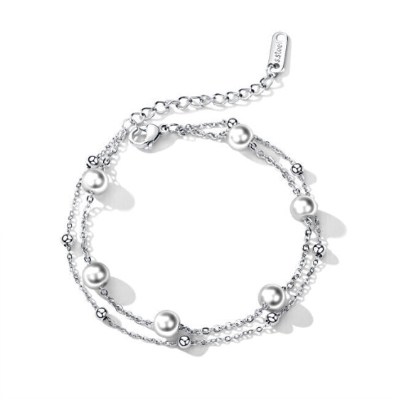 Double steel bracelet with pearls