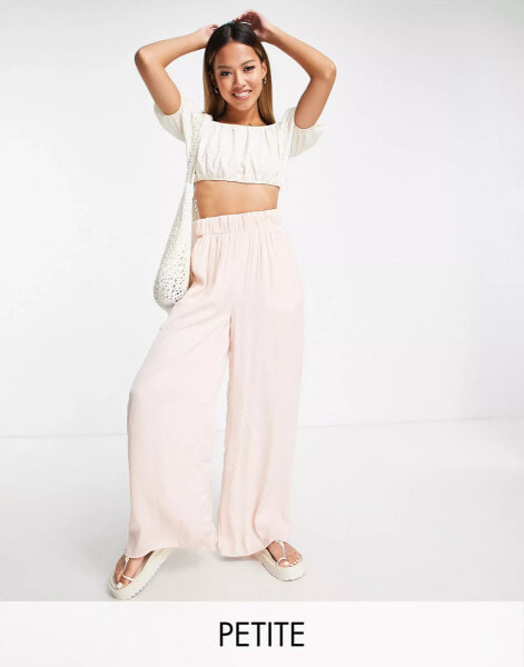 Vila Petite satin wide leg trousers in pink