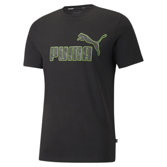 Puma Logo Camo Fill Crew Neck Short Sleeve T-Shirt Mens Black Casual Tops 670421