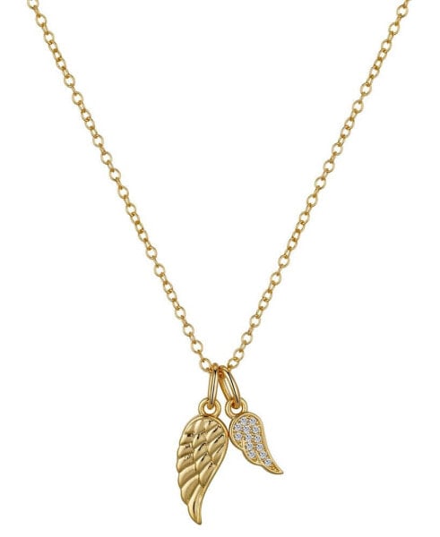 Cubic Zirconia 14K Gold Flash Plated Wing Pendant Necklace