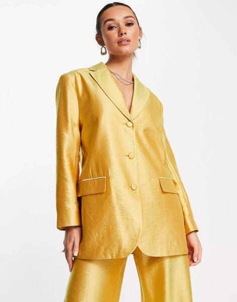 ASOS DESIGN occasion satin dad suit blazer in gold