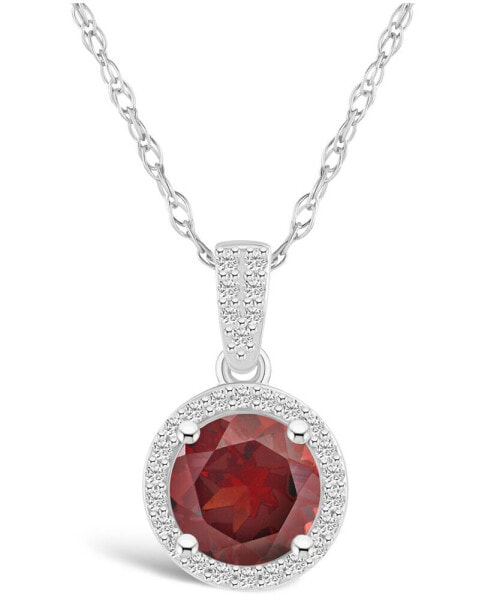 Garnet (1-2/3 ct. t.w.) and Lab Grown Sapphire (1/6 ct. t.w.) Halo Pendant Necklace in 10K White Gold