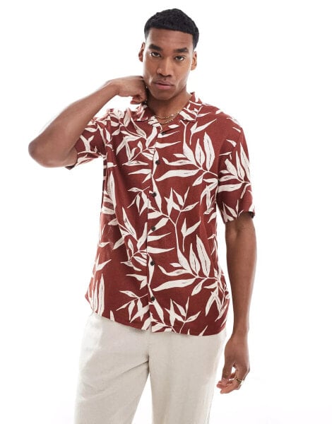 Threadbare short sleeve printed revere collar shirt in rust