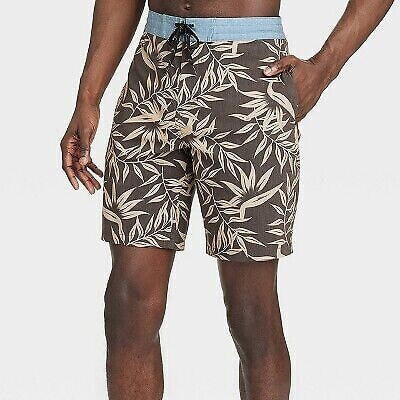 Men's 8.5" Leaf Print Paradise Bloom Board Shorts - Goodfellow & Co Brown 40