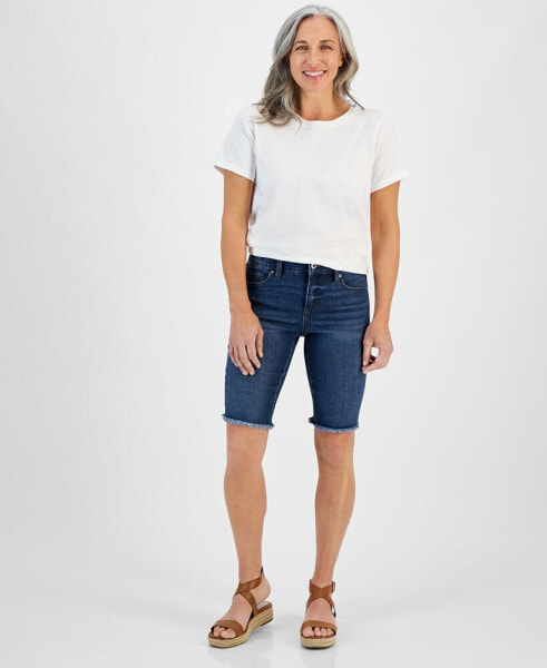Petite Raw-Edge Denim Bermuda Shorts, Created for Macy's