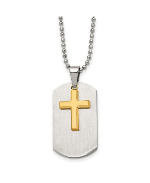 Brushed Yellow IP-plated 2 Piece Cross Dog Tag Ball Chain
