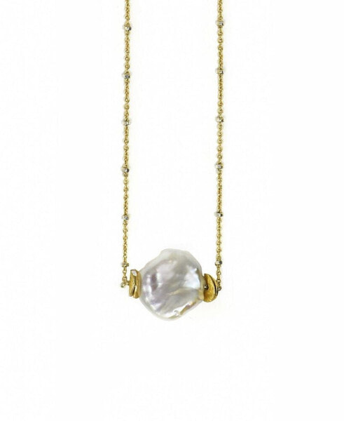 14k Gold Filled Delicate Diamond Cut Chain with a Single Natural Keshi Pearl