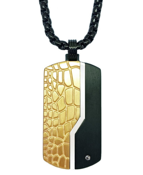 Diamond Accent Dog Tag 22" Pendant Necklace in Black & Gold-Tone Ion Plated Stainless Steel