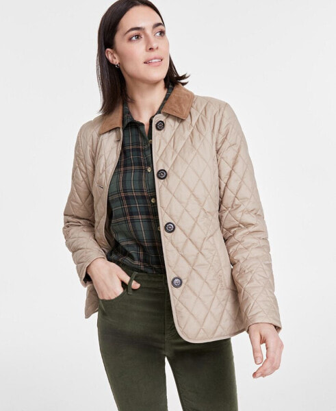 Women's Ombersley Quilted Corduroy-Collar Jacket, Created for Macy's