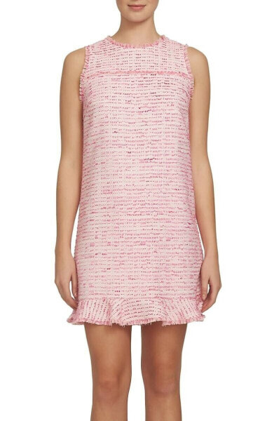 CeCe 154232 Women's Brie Tweed Ruffle Shift Dress Pink/Ivory Sz. 8