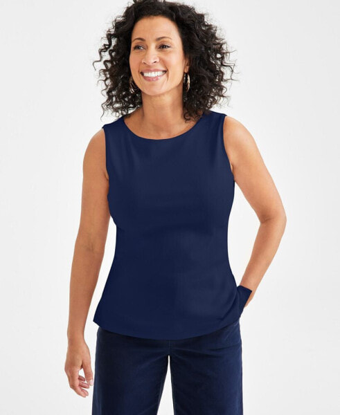 Women's Cotton Boat-Neck Sleeveless Top, Created for Macy's