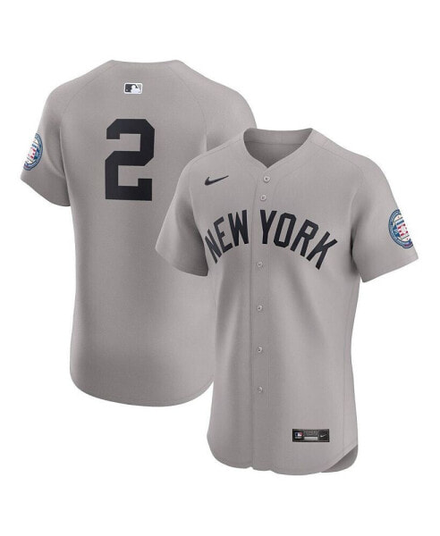 Men's Derek Jeter Gray New York Yankees Road 2020 Hall of Fame Induction Patch Elite Player Jersey