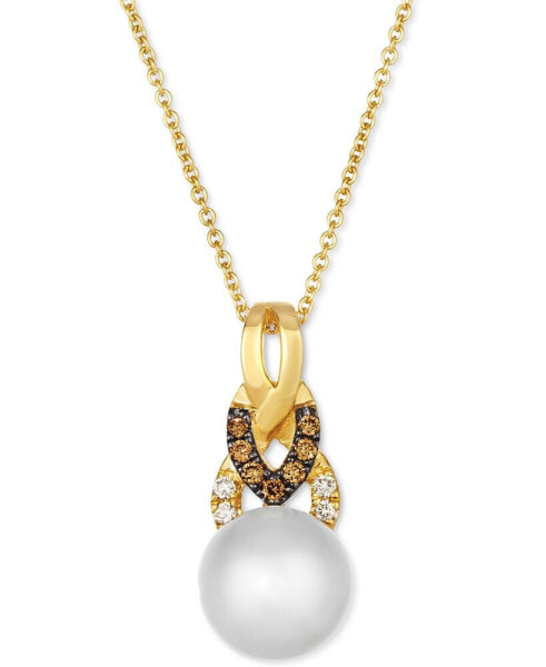 Vanilla Pearl (8mm) & Diamond (1/10 ct. t.w.) Adjustable Pendant Necklace in 14k Gold