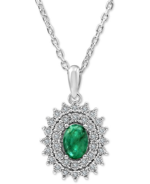 Macy's emerald (3/4 ct. t.w.) & Diamond (1/10 ct. t.w.) 18" Pendant Necklace in Sterling Silver