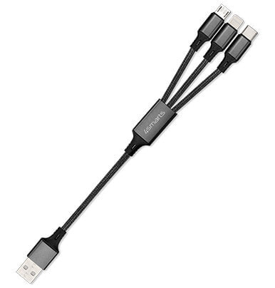 4smarts ForkCord - 0.2 m - USB A - USB C.Micro USB A/Lightning - Black