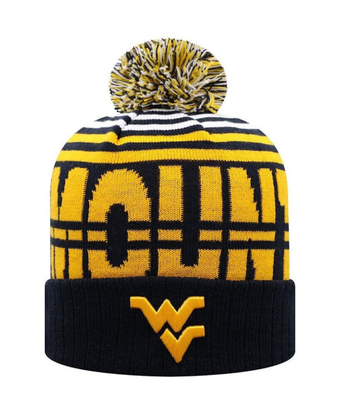 Men's Navy and Gold West Virginia Mountaineers Colossal Cuffed Knit Hat with Pom