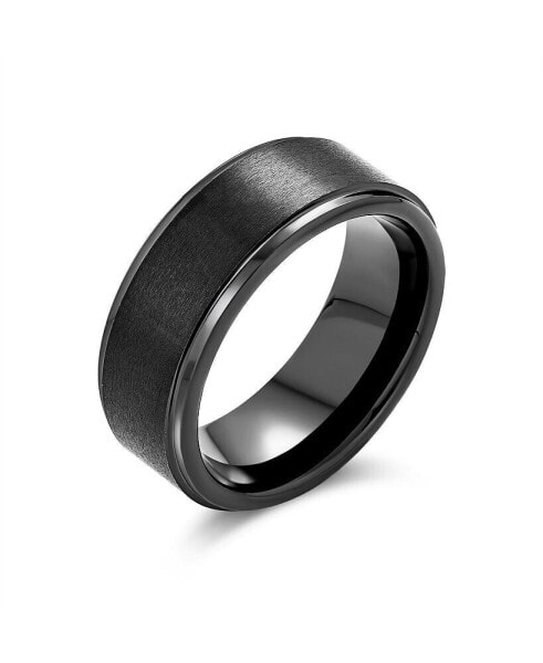 Plain Simple Black Matte Couples Titanium Wedding Band Ring For Men For Women Beveled Edge Comfort Fit 8MM