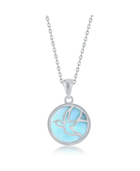 Sterling Silver Flying Dove Round Larimar Necklace