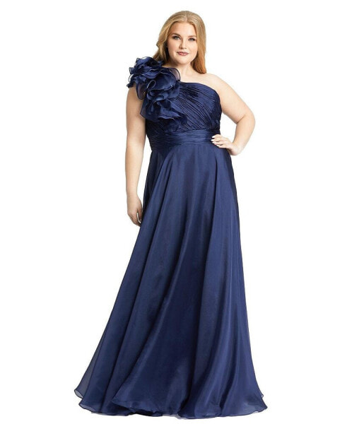 Women's Plus Size One-Shoulder Ruffle Evening Gown