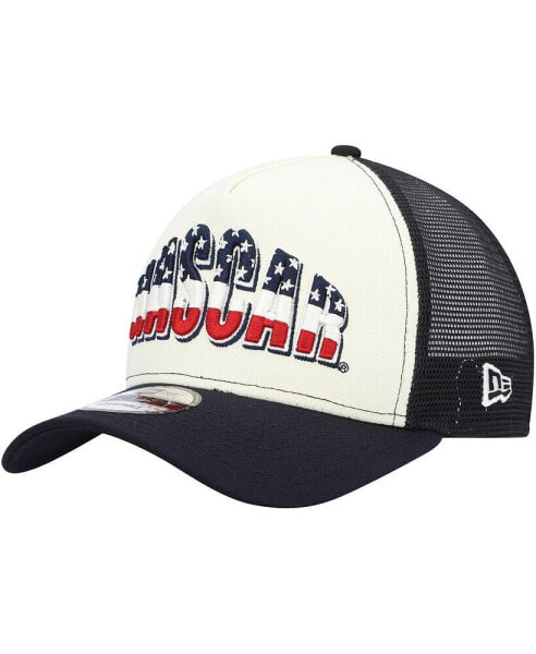 Men's Tan, Navy NASCAR 9FORTY A-Frame Trucker Snapback Hat