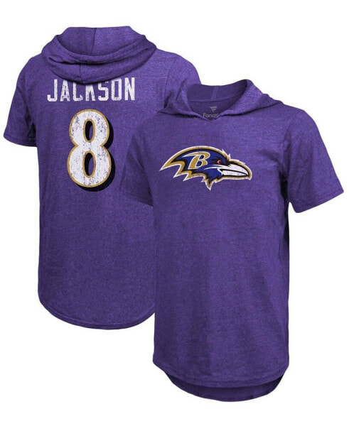 Men's Lamar Jackson Purple Baltimore Ravens Player Name Number Tri-Blend Hoodie T-shirt