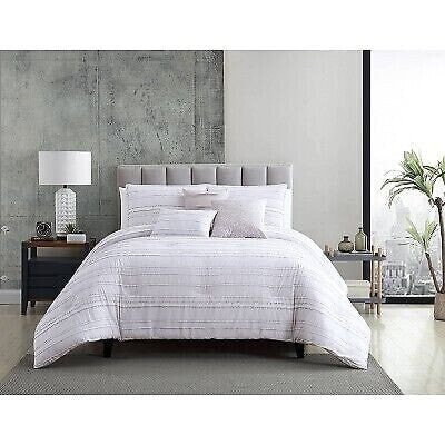 Queen 6pc Boston Comforter Set White/Gray - Riverbrook Home