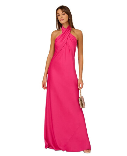 Women's Halter Sleeveless Satin Gown