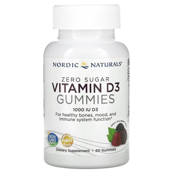 Витамин D3 в форме жевательных мармеладок без сахара Nordic Naturals 25 мкг (1,000 МЕ), 60 мармеладок, Лесные ягоды