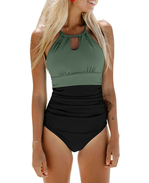 Women's Tummy Control Cutout High Neck One Piece Swimsuit