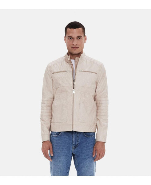 Men's Fashion Leather Jacket, Beige