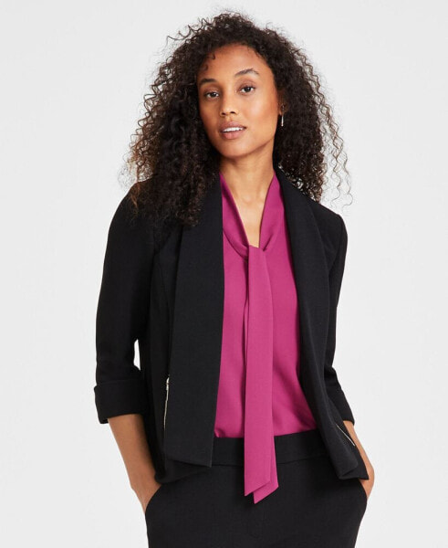 Women's Stretch Crepe Open-Front Long Sleeve Blazer