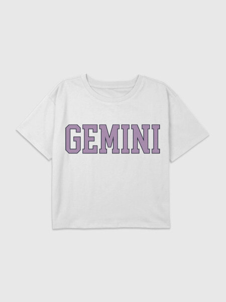 Kids Gemini Zodiac Collegiate Graphic Boxy Crop Tee