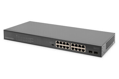 DIGITUS 16 Port Gigabit PoE Switch - 19 Inch - Unmanaged - 2 SFP Uplink - Unmanaged - Gigabit Ethernet (10/100/1000) - Full duplex - Rack mounting - 1U