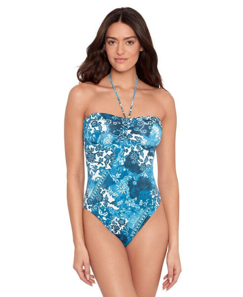 Women's Bandeau-Neck Halter-Style One-Piece Swimsuit