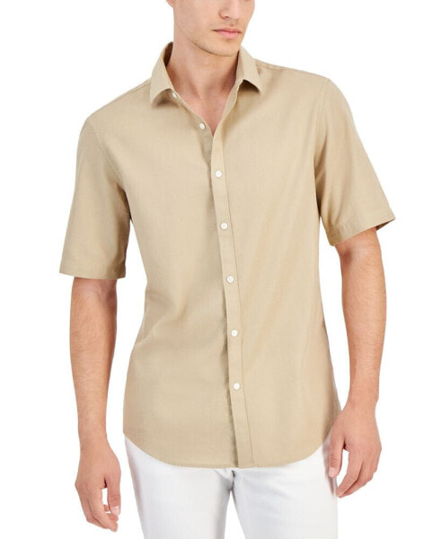 Men's Short-Sleeve Solid Textured Shirt, Created for Macy's