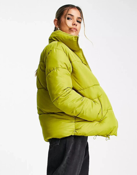 New Look boxy puffer jacket in chartreuse