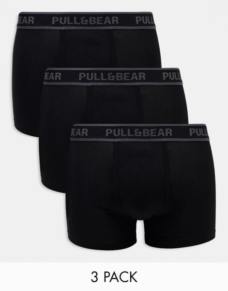 Pull&Bear 3 pack contrast grey waistband boxers in black