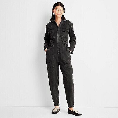 Women's Long Sleeve Denim Jumpsuit - Universal Thread Washed Black 4