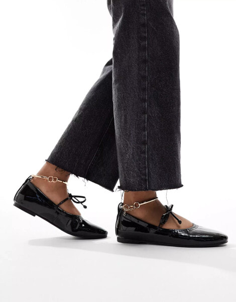 Simmi London Abbie Bow ballet flats with ruch detail and removable anklet in black