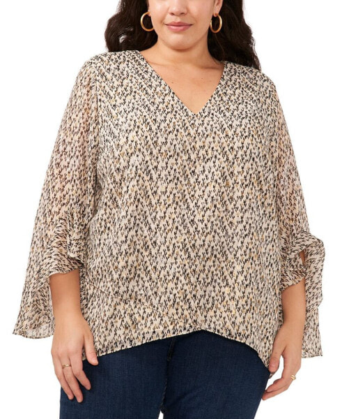 Plus Size Printed Flutter-Sleeve Blouse