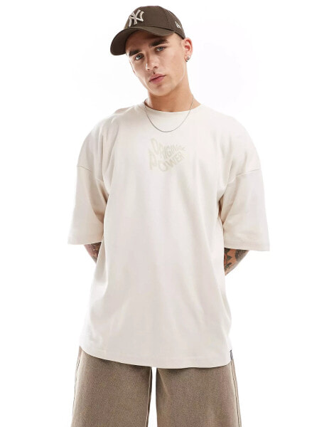 Pull&bear boxy original power printed t-shirt in beige