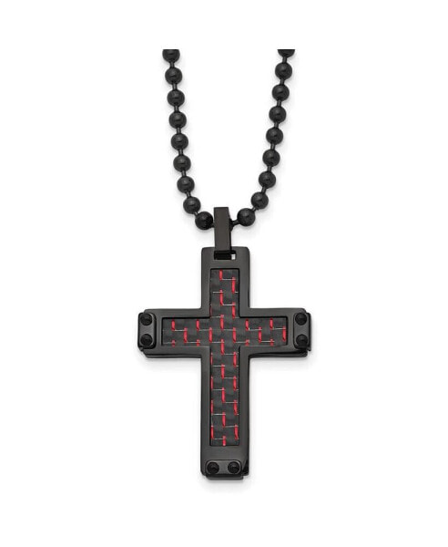 Chisel black Red Carbon Fiber Inlay Cross Pendant Ball Chain Necklace